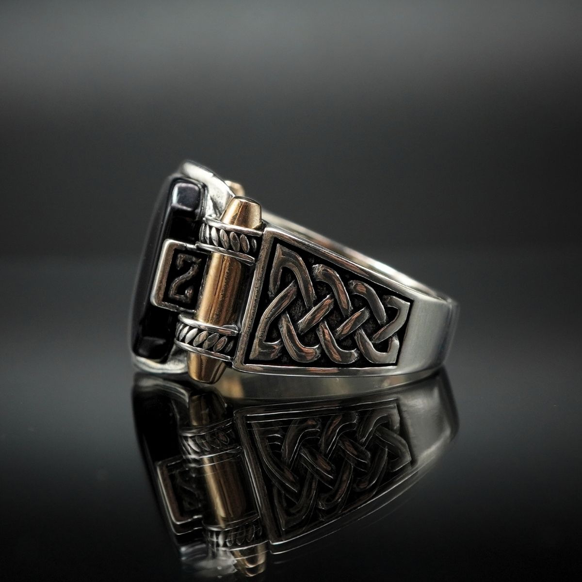 BLACK ONYX RING FOR MEN IN SILVER