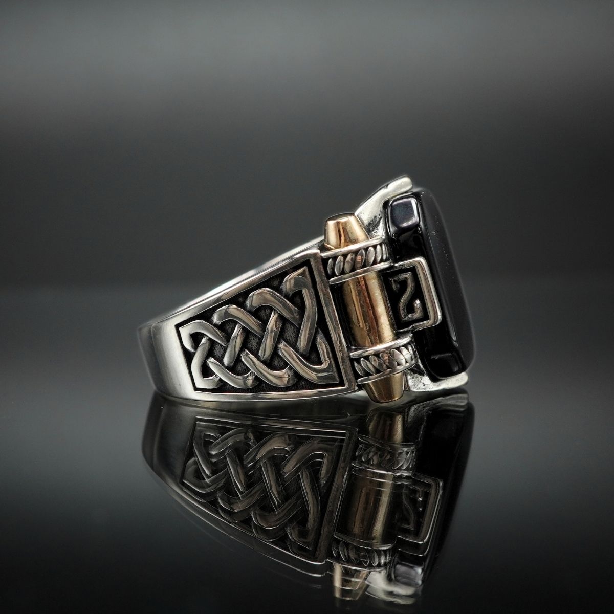 BLACK ONYX RING FOR MEN IN SILVER