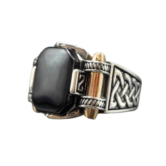 BLACK ONYX RING FOR MEN IN SILVER
