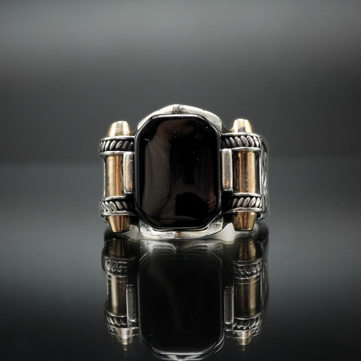 BLACK ONYX RING FOR MEN IN SILVER