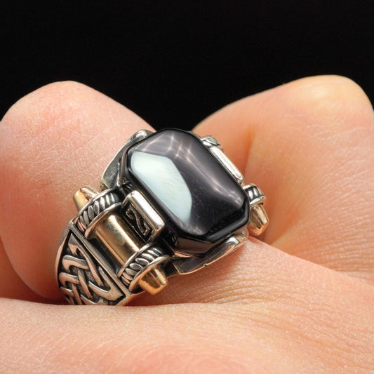 BLACK ONYX RING FOR MEN IN SILVER