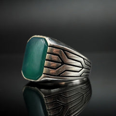 MEN HANDMADE 925 STERLING SILVER RING IN GREEN AGATE