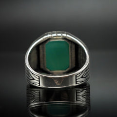 MEN HANDMADE TURKISH GREEN AGATE RING IN 925 STERLING SILVER