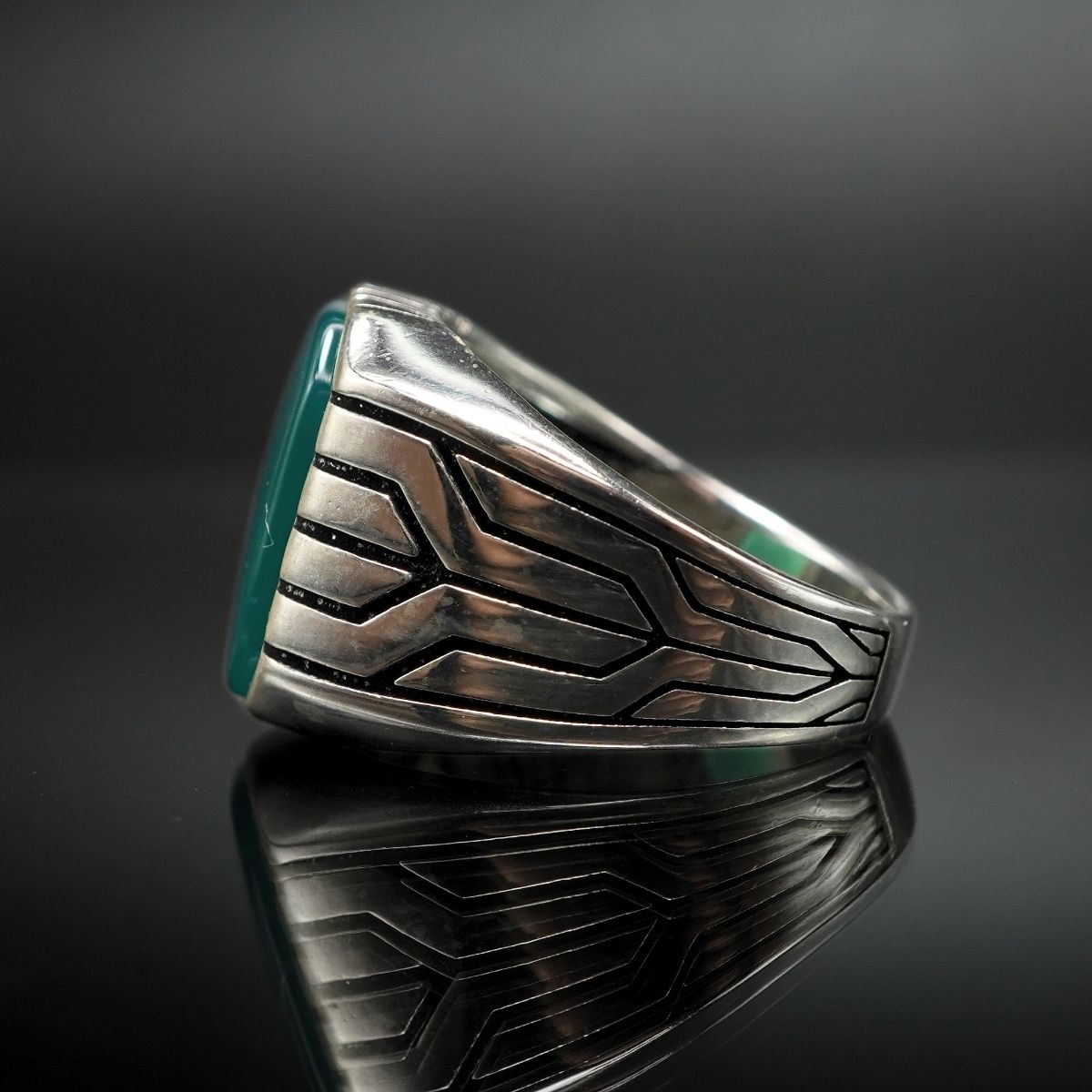 MEN HANDMADE TURKISH GREEN AGATE RING IN 925 STERLING SILVER