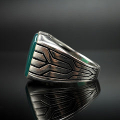 MEN HANDMADE TURKISH GREEN AGATE RING IN 925 STERLING SILVER