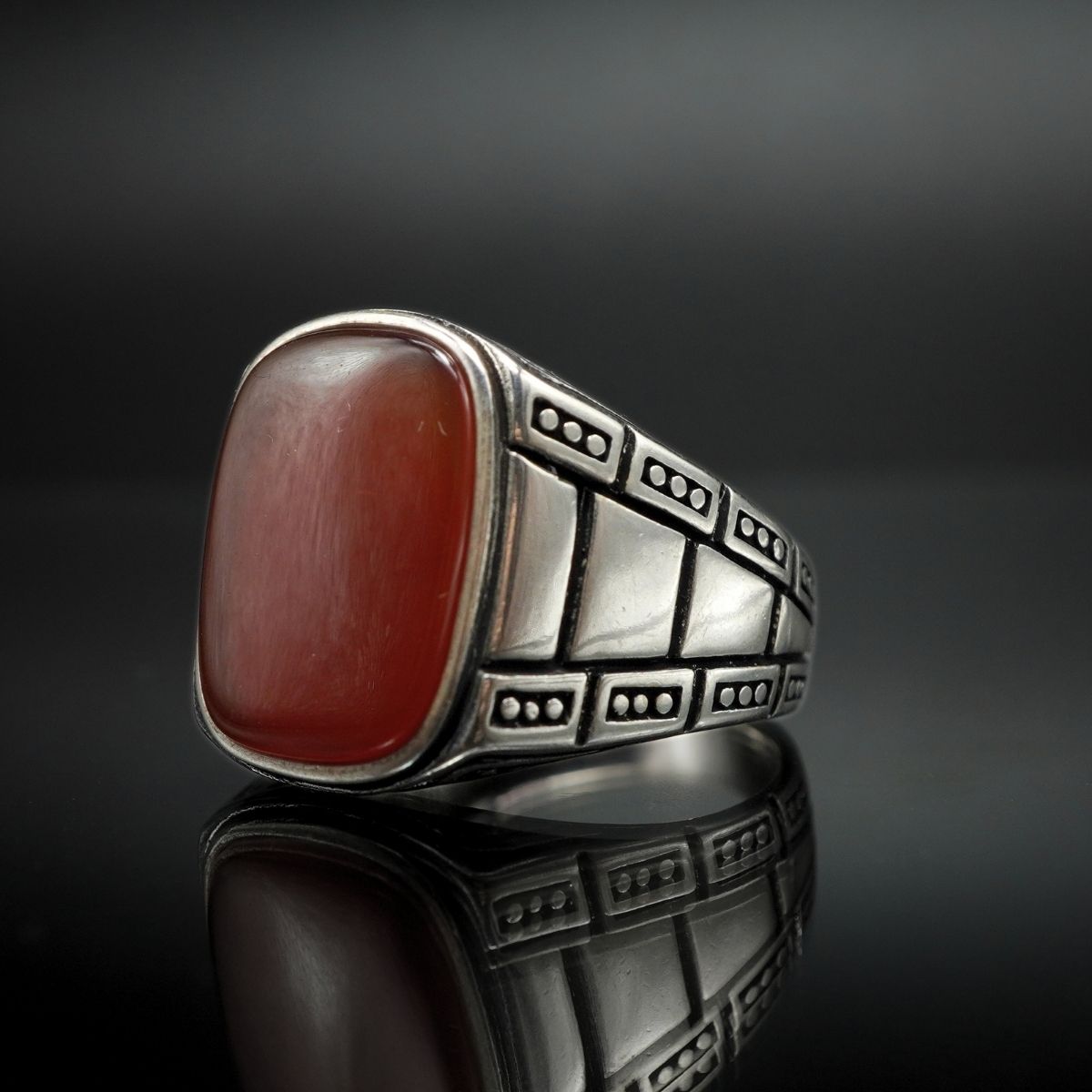CLASSIC RED 925 SILVER HANDMADE RING FOR MEN