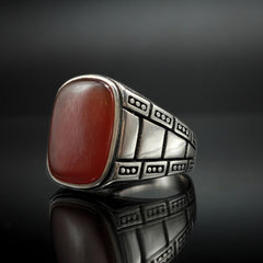 CLASSIC RED 925 SILVER HANDMADE RING FOR MEN