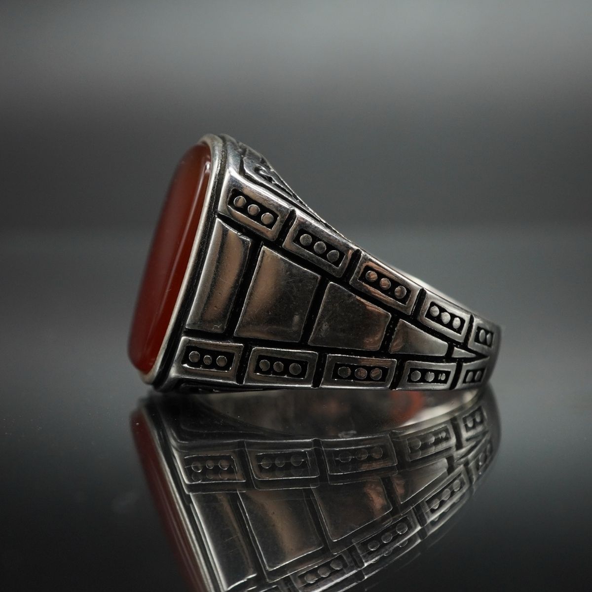 CLASSIC RED 925 SILVER HANDMADE RING FOR MEN