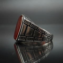 CLASSIC RED 925 SILVER HANDMADE RING FOR MEN