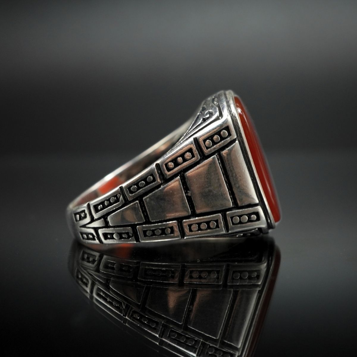 CLASSIC RED 925 SILVER HANDMADE RING FOR MEN