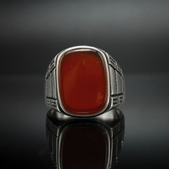 CLASSIC RED 925 SILVER HANDMADE RING FOR MEN