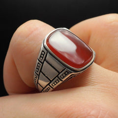 CLASSIC RED 925 SILVER HANDMADE RING FOR MEN