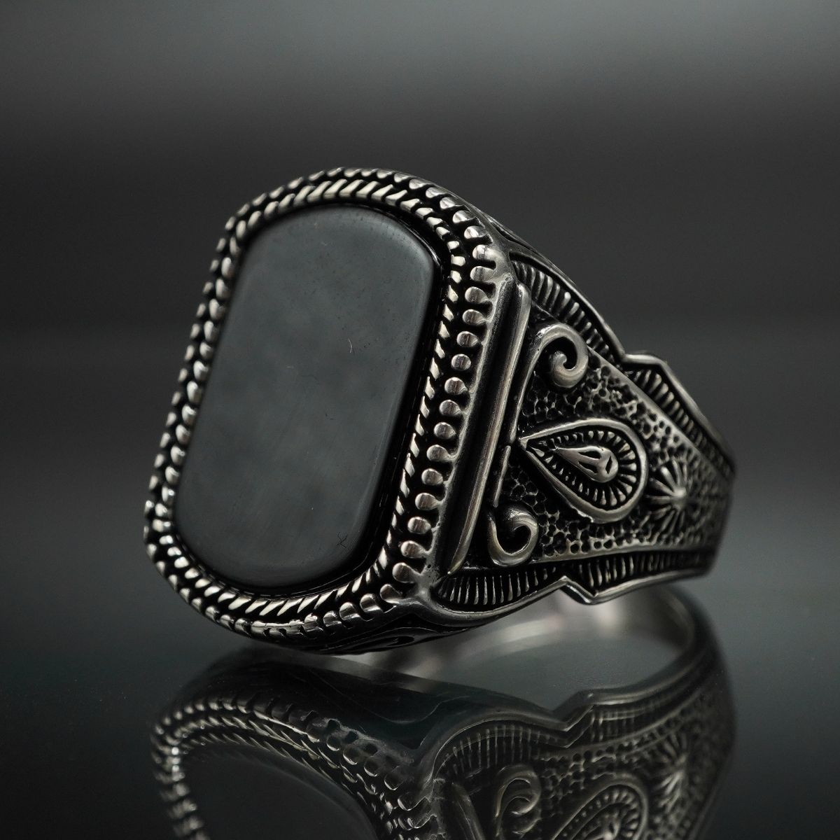 MEN HANDMADE 925 STERLING SILVER RING IN BLACK ONYX