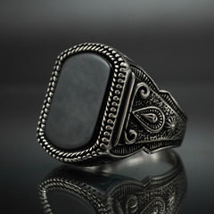 MEN HANDMADE 925 STERLING SILVER RING IN BLACK ONYX