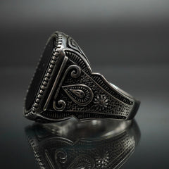 MEN HANDMADE 925 STERLING SILVER RING IN BLACK ONYX