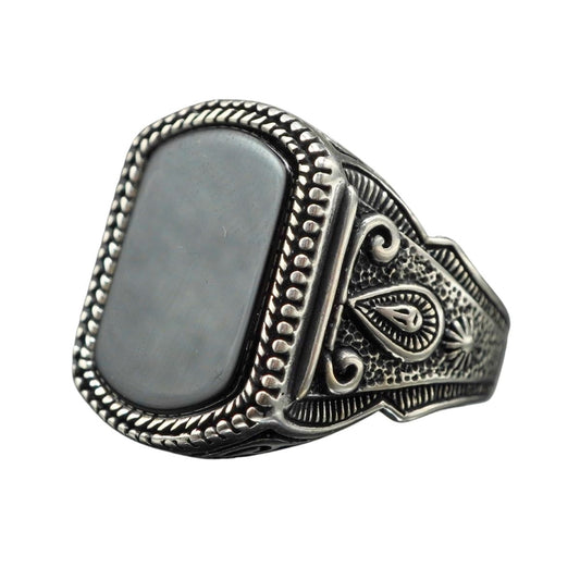 MEN HANDMADE 925 STERLING SILVER RING IN BLACK ONYX