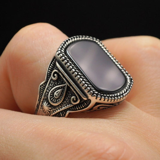 MEN HANDMADE 925 STERLING SILVER RING IN BLACK ONYX