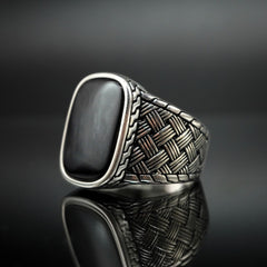 BLACK ONYX GEMSTONE HANDMADE RING IN 925 STERLING SILVER