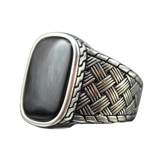 BLACK ONYX GEMSTONE HANDMADE RING IN 925 STERLING SILVER