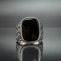 BLACK ONYX GEMSTONE HANDMADE RING IN 925 STERLING SILVER