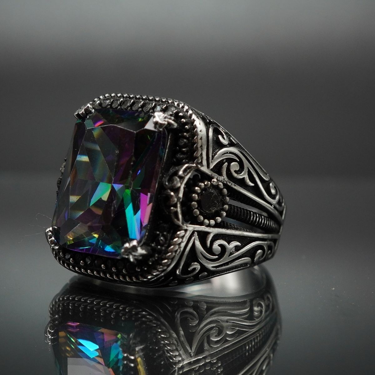 TURKISH HANDMADE MYSTIC TOPAZ STONE RING IN 925 STERLING SILVER