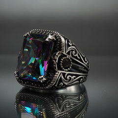 TURKISH HANDMADE MYSTIC TOPAZ STONE RING IN 925 STERLING SILVER