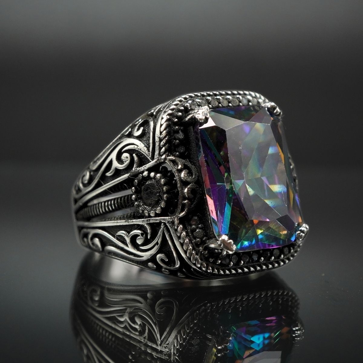 MYSTIC TOPAZ GEMSTONE 925 STERLING SILVER RING FOR MEN