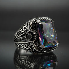 MYSTIC TOPAZ GEMSTONE 925 STERLING SILVER RING FOR MEN