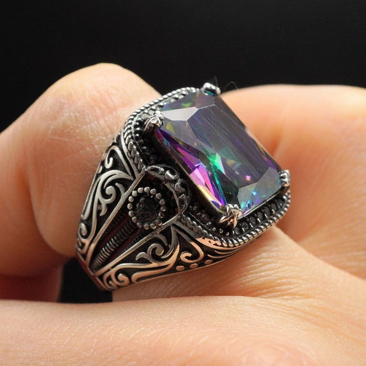 MYSTIC TOPAZ GEMSTONE 925 STERLING SILVER RING FOR MEN