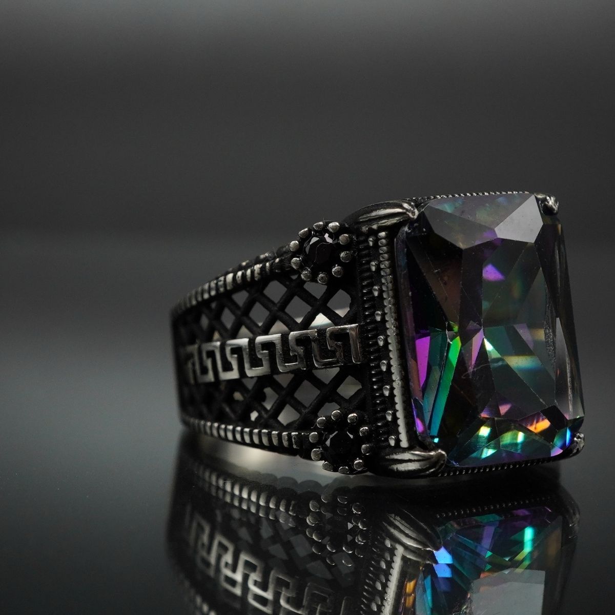 MEN HANDMADE MYSTIC TOPAZ GEMSTONE 925 STERLING SILVER RING
