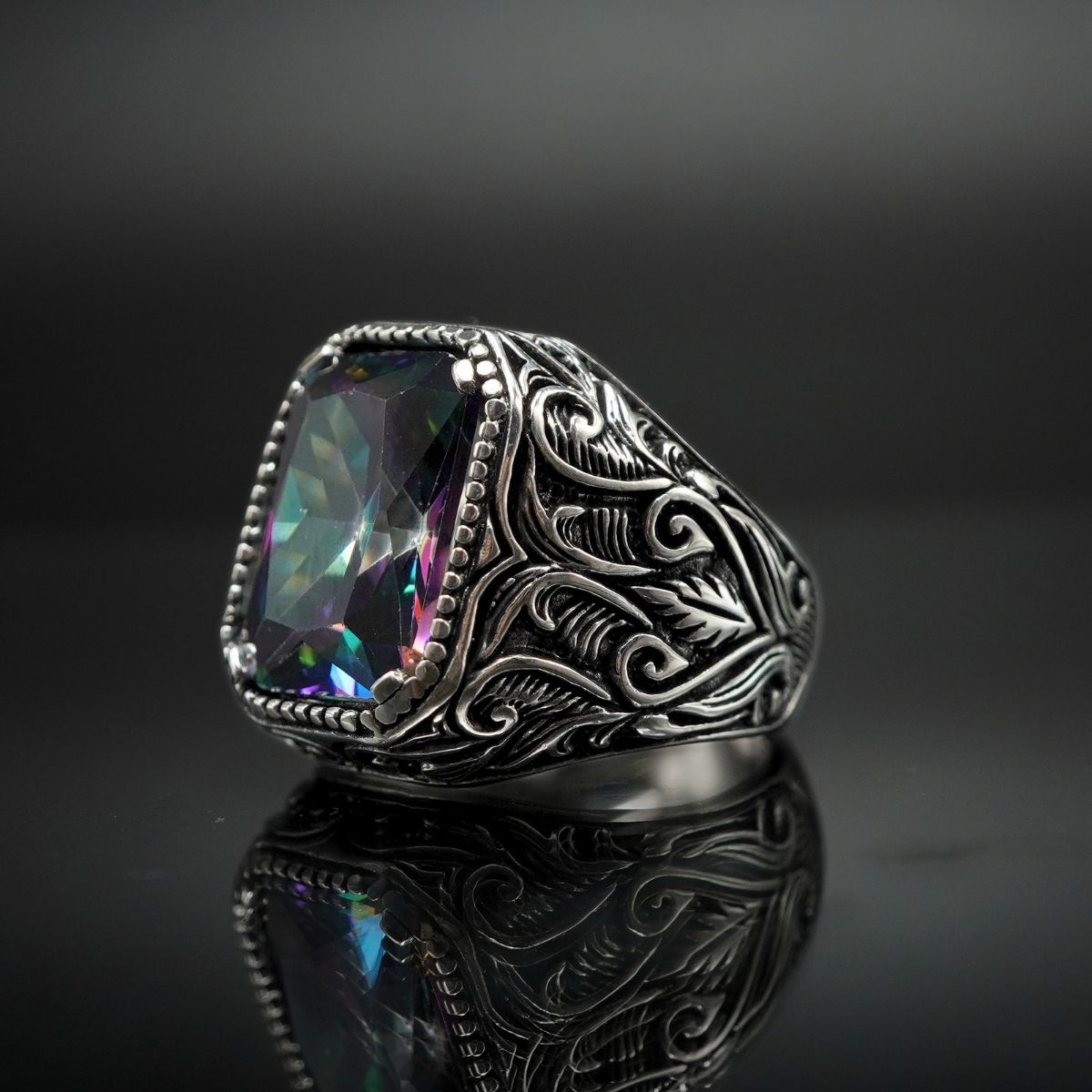 MYSTIC TOPAZ HANDMADE RING FOR MEN IN 925 SILVER