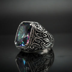 MYSTIC TOPAZ HANDMADE RING FOR MEN IN 925 SILVER