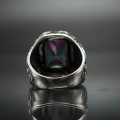 MYSTIC TOPAZ GEMSTONE HANDMADE RING FOR MEN IN SILVER