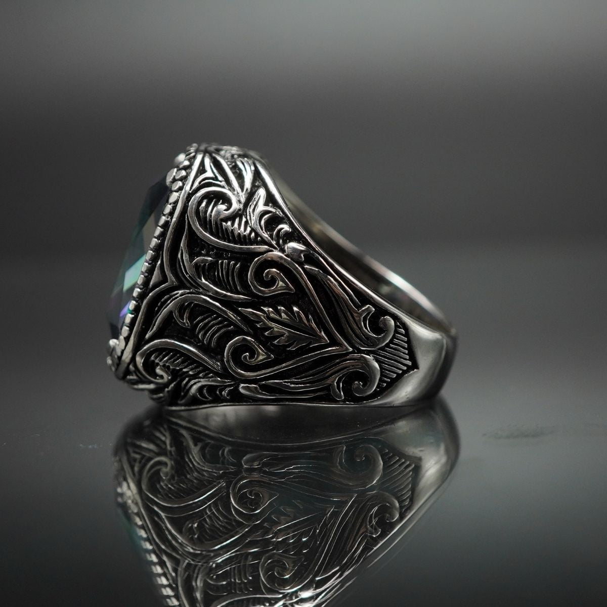 MYSTIC TOPAZ GEMSTONE HANDMADE RING FOR MEN IN SILVER
