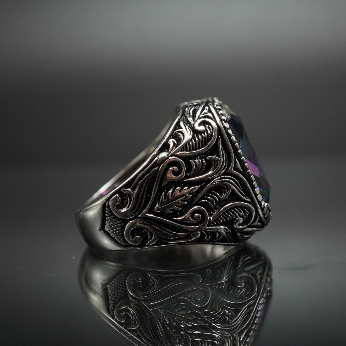 MYSTIC TOPAZ GEMSTONE HANDMADE RING FOR MEN IN SILVER