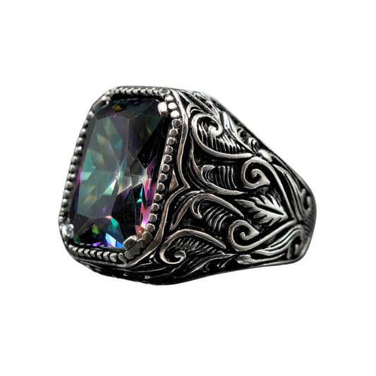 MYSTIC TOPAZ GEMSTONE HANDMADE RING FOR MEN IN SILVER