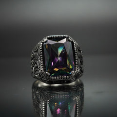 MYSTIC TOPAZ GEMSTONE HANDMADE RING FOR MEN IN SILVER