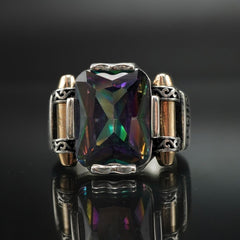 MYSTIC TOPAZ 925 STERLING SILVER RING FOR MEN