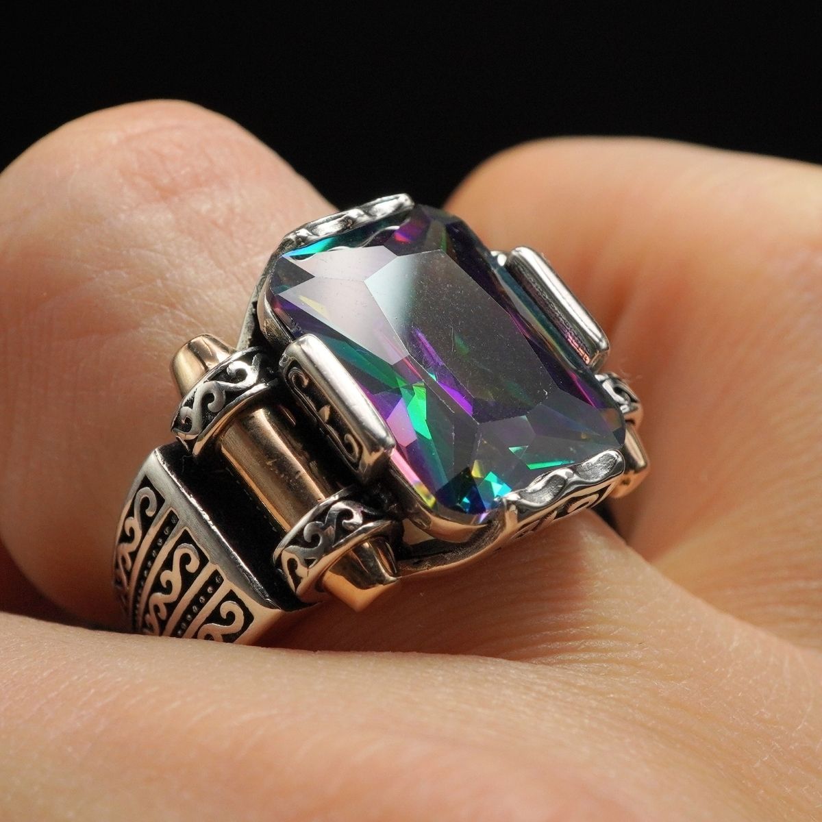 MYSTIC TOPAZ 925 STERLING SILVER RING FOR MEN