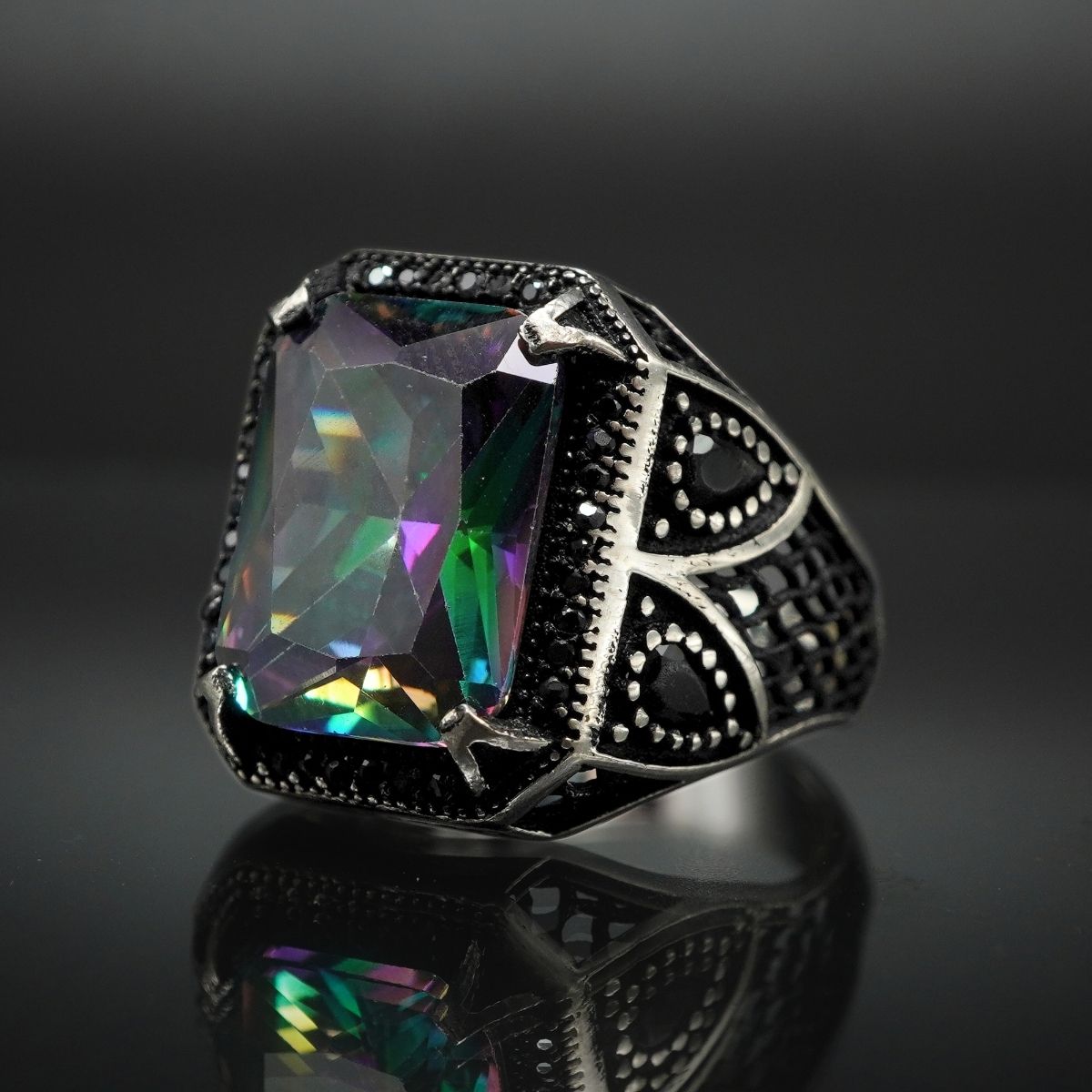 MYSTIC TOPAZ STONE MEN HANDMADE RING IN 925 STERLING SILVER