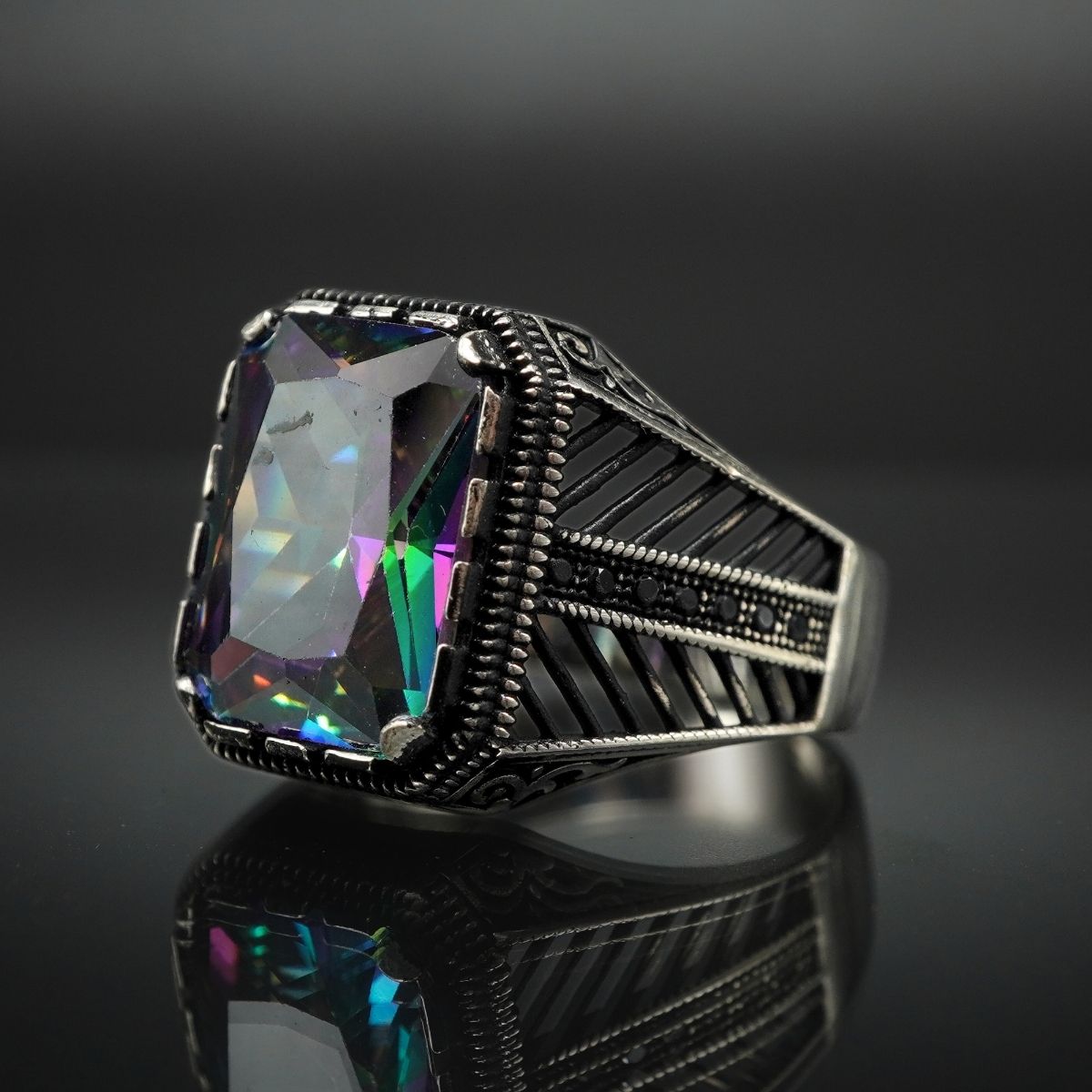 MYSTIC TOPAZ 925 STERLING SILVER TURKISH HANDMADE RING