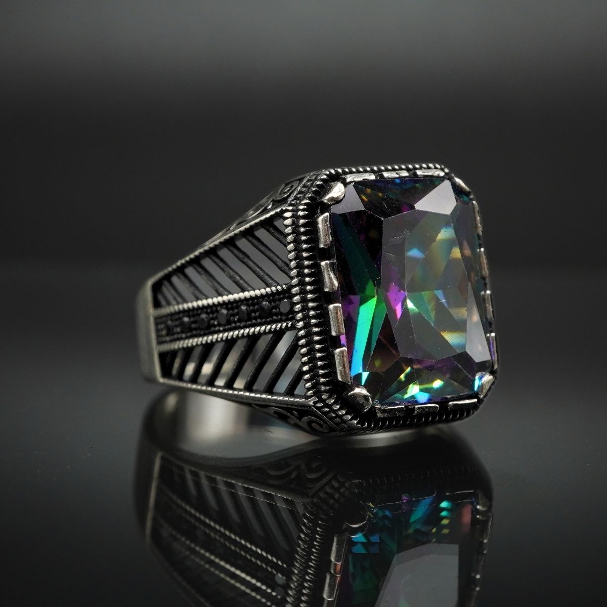 MYSTIC TOPAZ 925 STERLING SILVER TURKISH HANDMADE RING