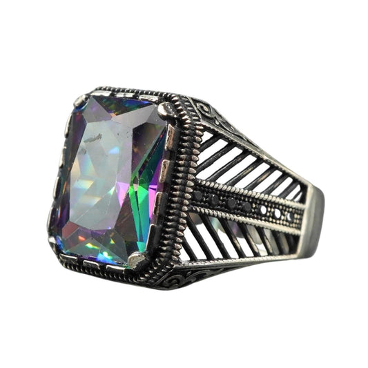 MYSTIC TOPAZ 925 STERLING SILVER TURKISH HANDMADE RING
