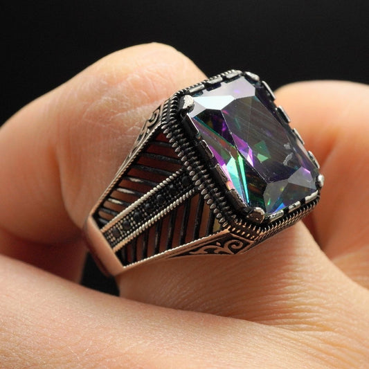 MYSTIC TOPAZ 925 STERLING SILVER TURKISH HANDMADE RING
