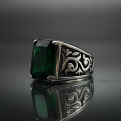EMERALD GEMSTONE 925 STERLING SILVER RING FOR MEN