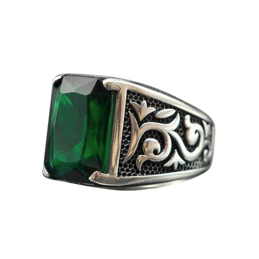 GREEN EMERALD GEMSTONE 925 STERLING SILVER RING