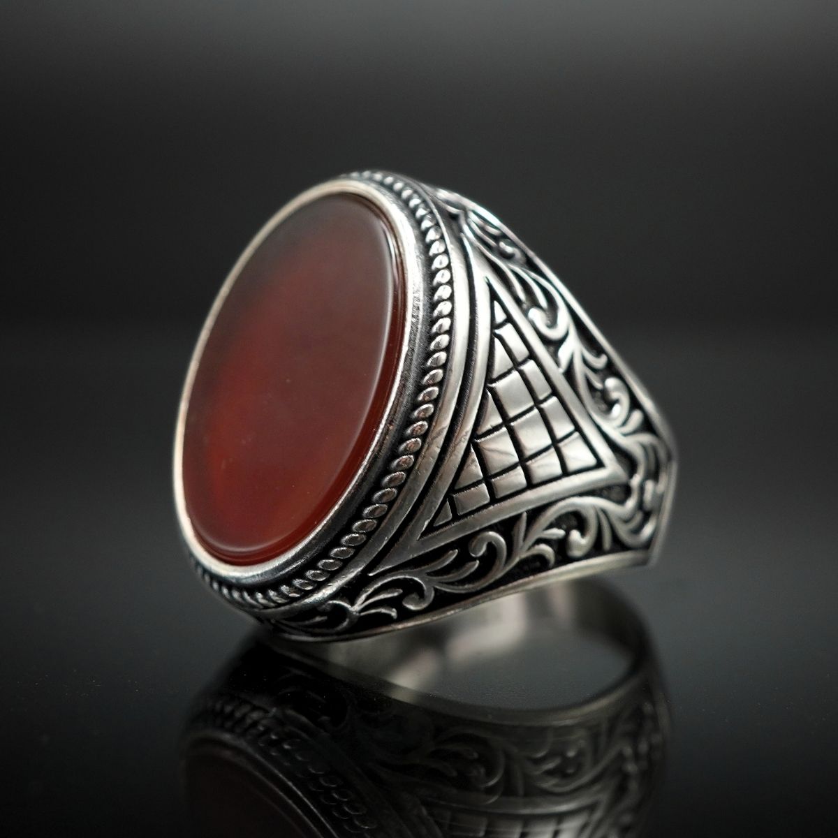 OVAL RED AGATE GEMSTONE 925 STERLING SILVER RING