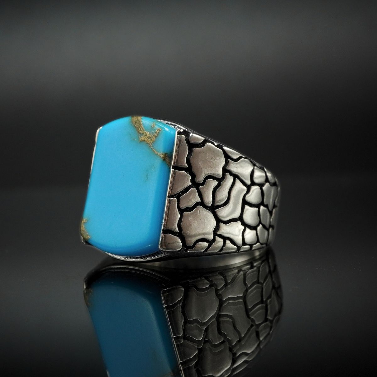 NATURAL TURQUOISE 925 SILVER RING FOR MEN - FROM TURKEY