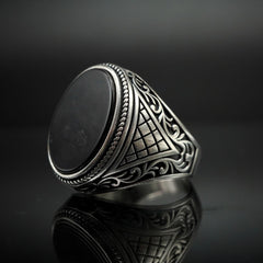 OVAL BLACK ONYX GEMSTONE 925 STERLING SILVER RING