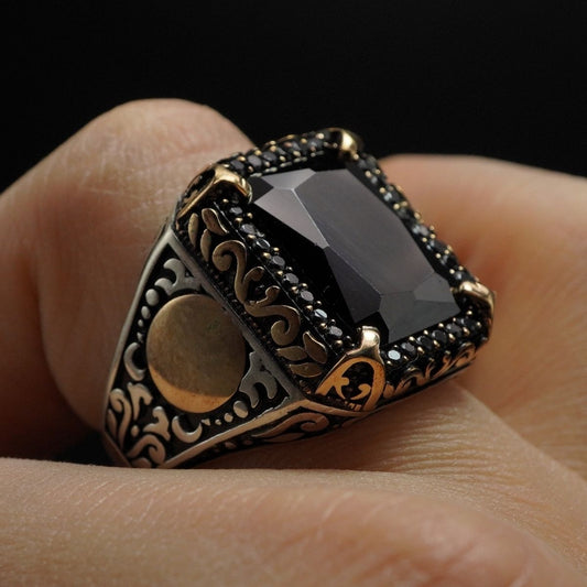BLACK RING FOR MEN IN 925 STERLING SILVER